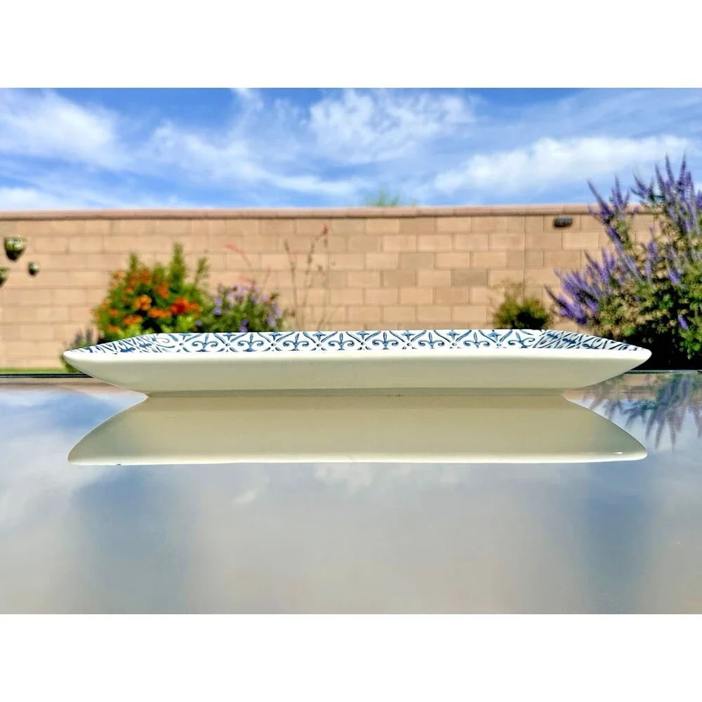 Sur la Table Fleur de Lis Rectangular Cobalt Blue & White Serving Platter Tray